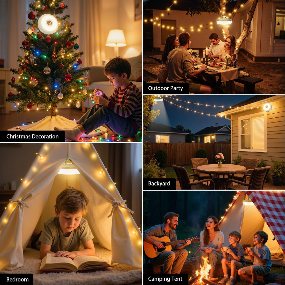 2-Pack Camping String Lights, 4 in 1 Portable Camping Light Rechargeable, 8 Lighting Modes, USB Charging, Quick Storage, 32.8FT Waterproof Tent Lights String for Camping, Hiking, Yard, Christmas