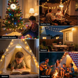 2-Pack Camping String Lights, 4 in 1 Portable Camping Light Rechargeable, 8 Lighting Modes, USB Charging, Quick Storage, 32.8FT Waterproof Tent Lights String for Camping, Hiking, Yard, Christmas