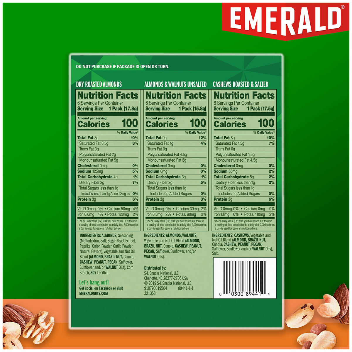 Emerald Mixed Nuts Variety Pack, 100-Calorie Snack Packs, 18 Count