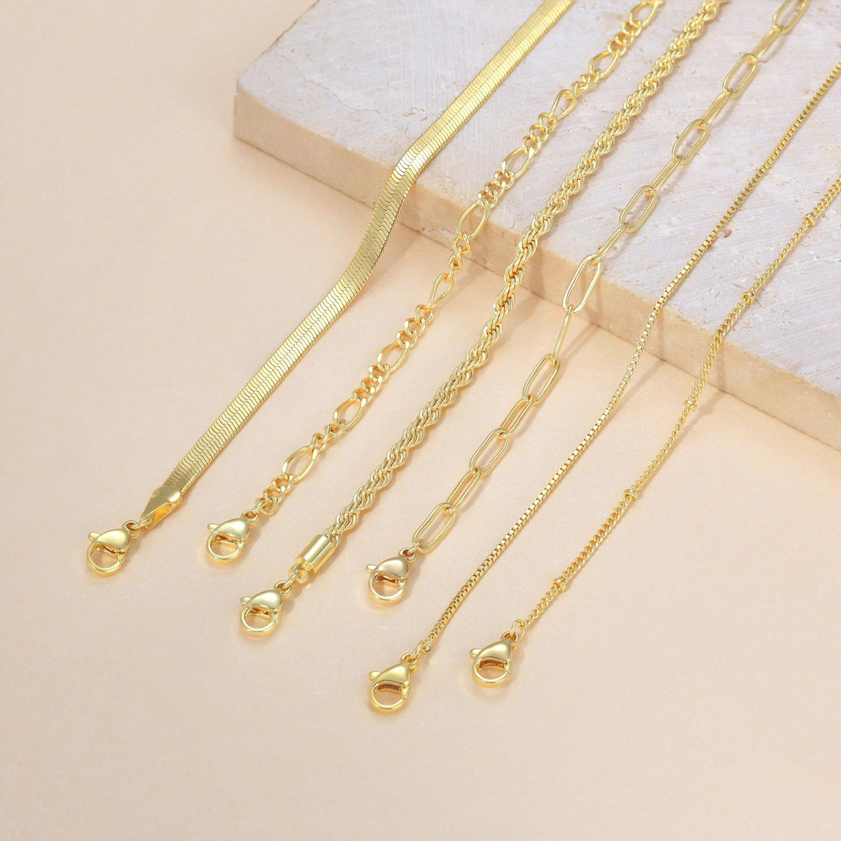 DEARMAY 14K Gold Plated Anklets for Women, Waterproof Ankle Bracelets Trendy Layered Cuban Link Chain Herringbone Cute Summer Beach Jewelry Fashion Gift