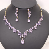 Enrwin 3Pcs Austrian Crystal Jewelry Set for Women, Necklace Dangle Earrings Link Bracelet Jewelry Set with Gold/Platinum/Gun Plated, Wedding Party Jewelry for Bridal Bridesmaid (Violet-Gold Plated)