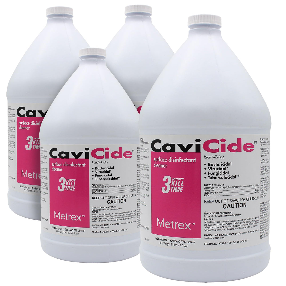 Metrex CaviCide Germicidal Surface Disinfectant Cleaner – EPA-Registered Quaternary Ammonium – Kills Flu Virus, Bacteria & Fungi – Hospital-Grade for Medical, Dental & Lab – 1 Gallon, Pack of 4 (Case)