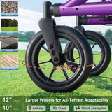MAXWALK Walkers for Seniors, Rollator Walker with Seat, 12" Big Rubber Wheels All Terrain Rollator Walker with Backrest, Built-in Cable, Cup Holder, Foldable and Height Adjustment for Seniors, Purple