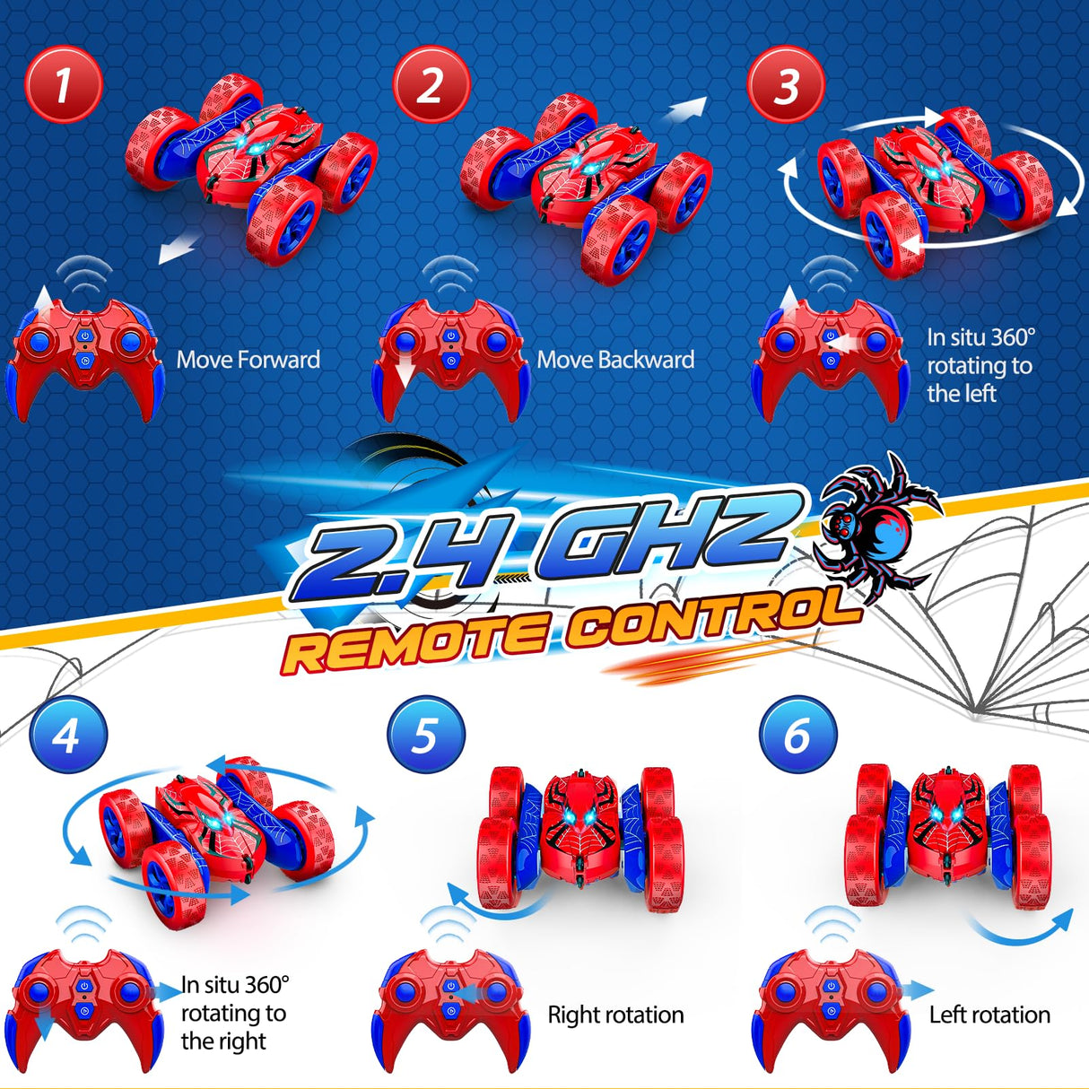 Excitobo Remote Control Car,RC Cars for 4 5 6 7 8 9 10 11 12 Year Old Boy Double Sided 360°Flip 4WD Rechargeable Drift RC Race Car Boys Toys Birthday Gifts Christmas Basket Stuffers for Kids Age 4-12