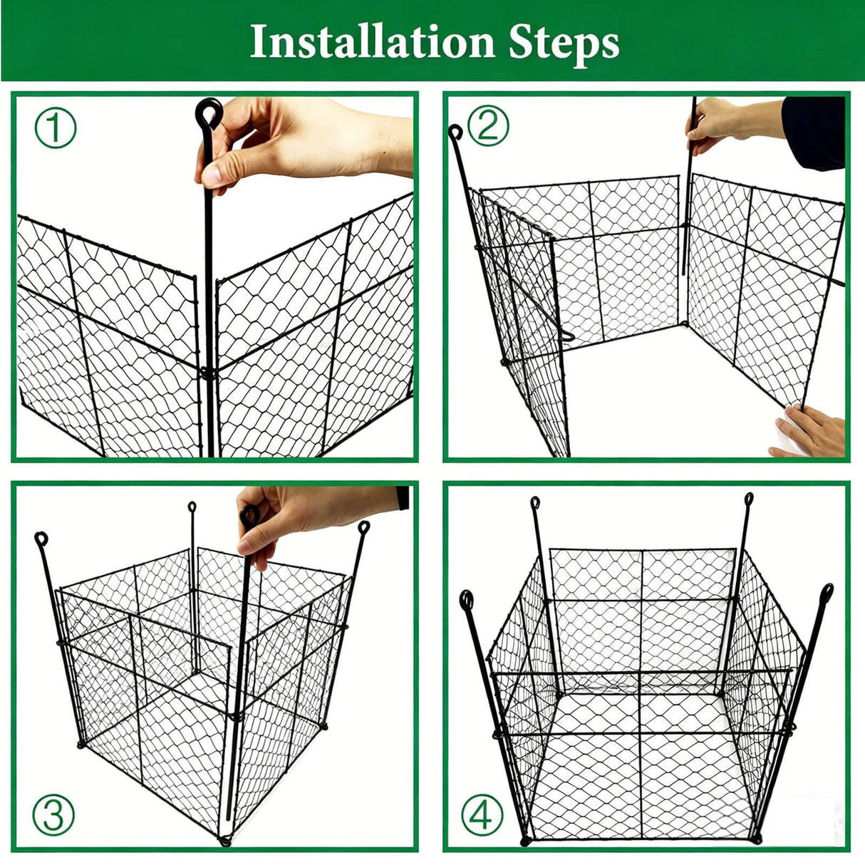 3 Pack Plant Protectors from Animals, 12Pcs 1" Mesh DIY Plant Cages 13.8"x13.8"x12", Metal Garden Animal Barrier with Stakes, Keep Rabbits & Chipmunks Out for Vegetables, Shrubs & New Plants