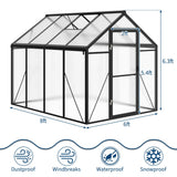 6x8FT Polycarbonate Greenhouse, Walk-in Outdoor Aluminum Frame Greenhouse with Roof Vent, Lockable Push Door for Garden, Backyard, Patio & Lawn
