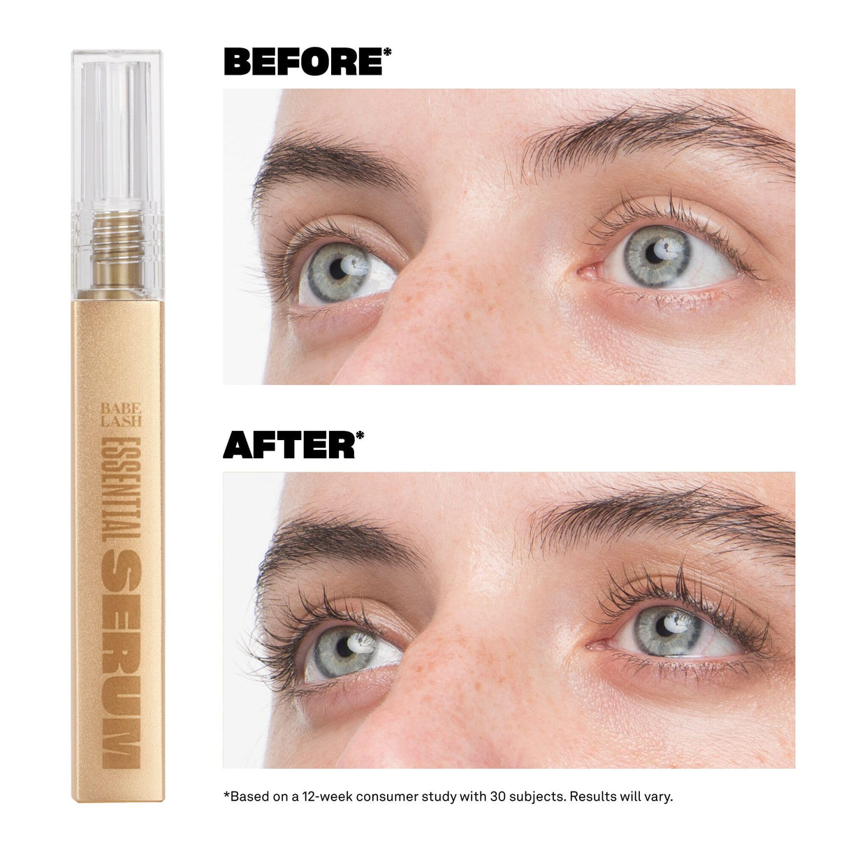 BABE ORIGINAL Babe Lash Serum - Fuller & Longer Looking Eyelashes, Clear Essential Serum for Natural Lashes and Lash Extensions, 2mL, 3-month Supply