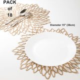 Snowkingdom Pack of 18 Gold Metallic Round Placemats Bulk Pressed Vinyl Leaf Dinning Kitchen Table Mats Decorations Setting for Christmas Wedding Thanksgiving Party Event Holiday Autumn Harvest