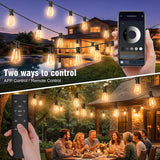 Skoiuc 50ft-LED-Lights-Outdoor-Waterproof-String Lights-Patio-Outside-Porch-Backyard-Garden-Gazebo-Yard-Deck-Balcony-Party-Camping-House-Hanging-Lighting-Bulb-Remote-Bluetooth-Hanging-Edison-ST38