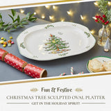 Spode Christmas Tree Sculpted Octagonal Platter, 14-Inch Holiday Serving Platter for Meats, Cheeses & Desserts, Dishwasher & Microwave Safe Christmas Dinnerware with Iconic Tree Design
