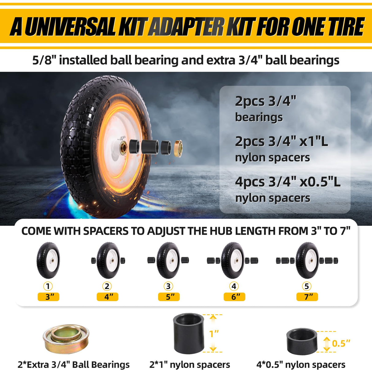 MZREXN 14.5" Flat-Free Wheelbarrow Tire and Wheel 4.00-8" Solid Tire