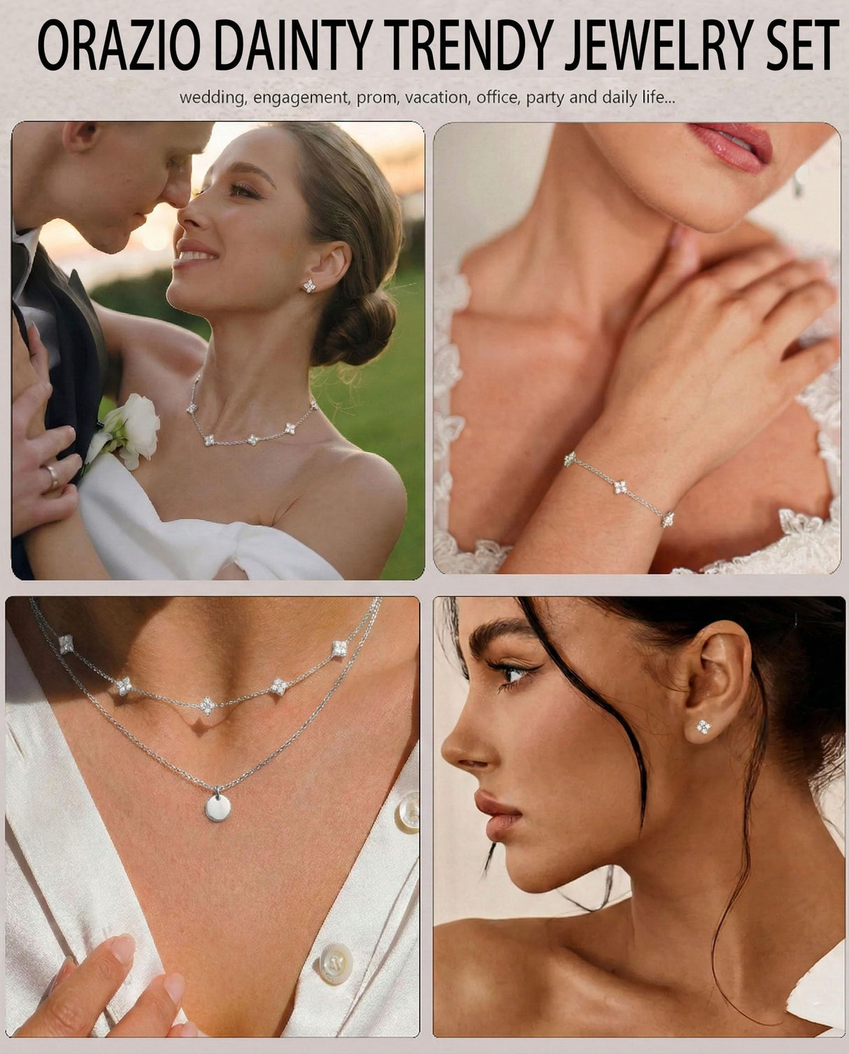 ORAZIO Dainty Silver Plated Jewelry Set for Women Gift Wedding Bride Prom