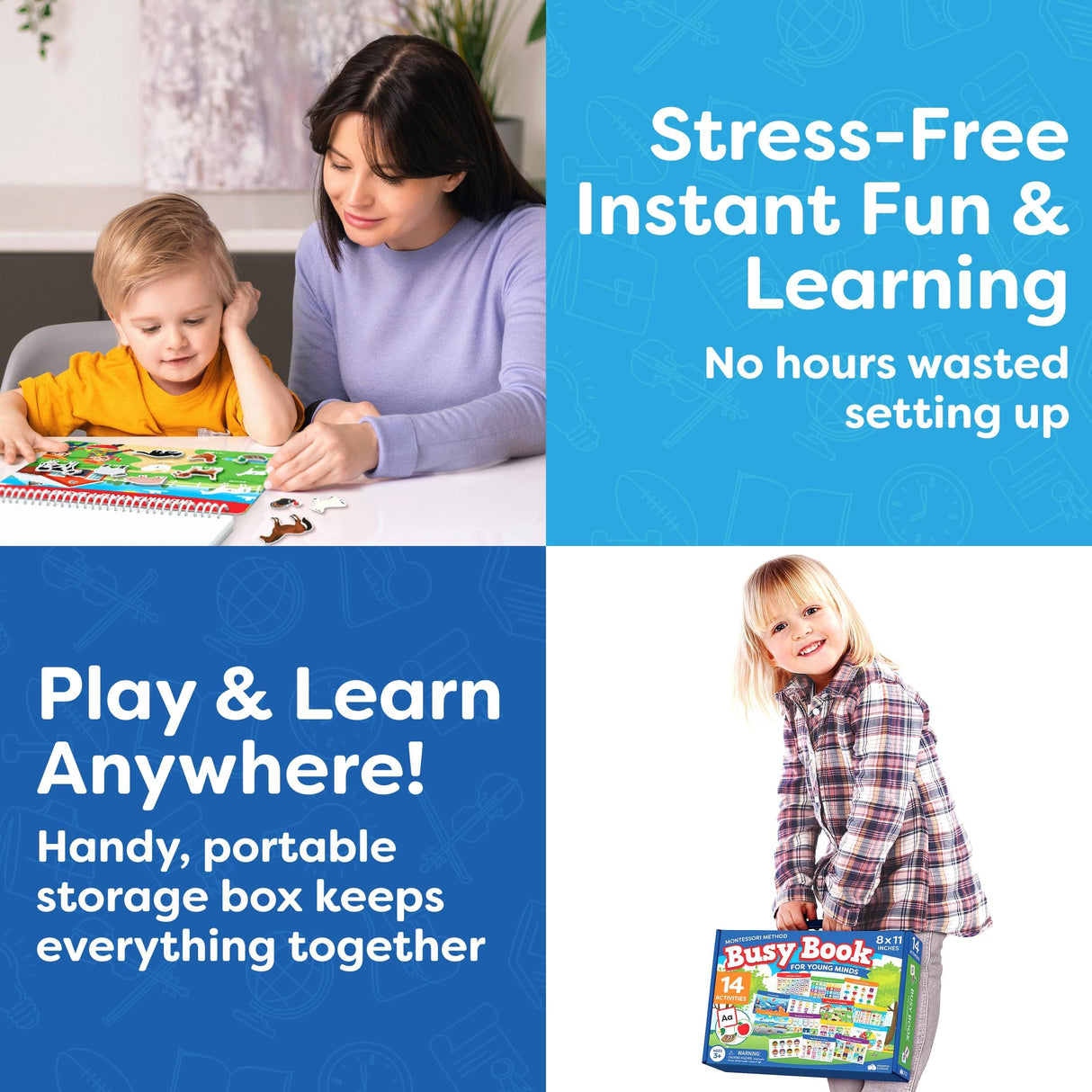 Montessori Preschool Busy Book for Toddlers Ages 3 and Up - Preassembled - Preschool Learning Activities Homeschool Montessori Toys - 3 Year Old Boy Gift - 3 Year Old Girl Christmas Birthday Gift