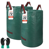 72 & 32 Gallon Reusable Yard Waste & Lawn and Leaf Bags with Handles - Tear Resistant Garden Trash Bags for Seasonal Cleanup, Patio, Lawn & Leaf Collection, Grass Clippings, Collapsible with Gloves