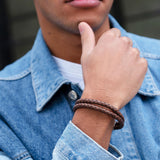 RTZN Brown Leather Bracelet for Men Premium Artisan Handcrafted Double Strand Braided Mens Bracelet (Medium)