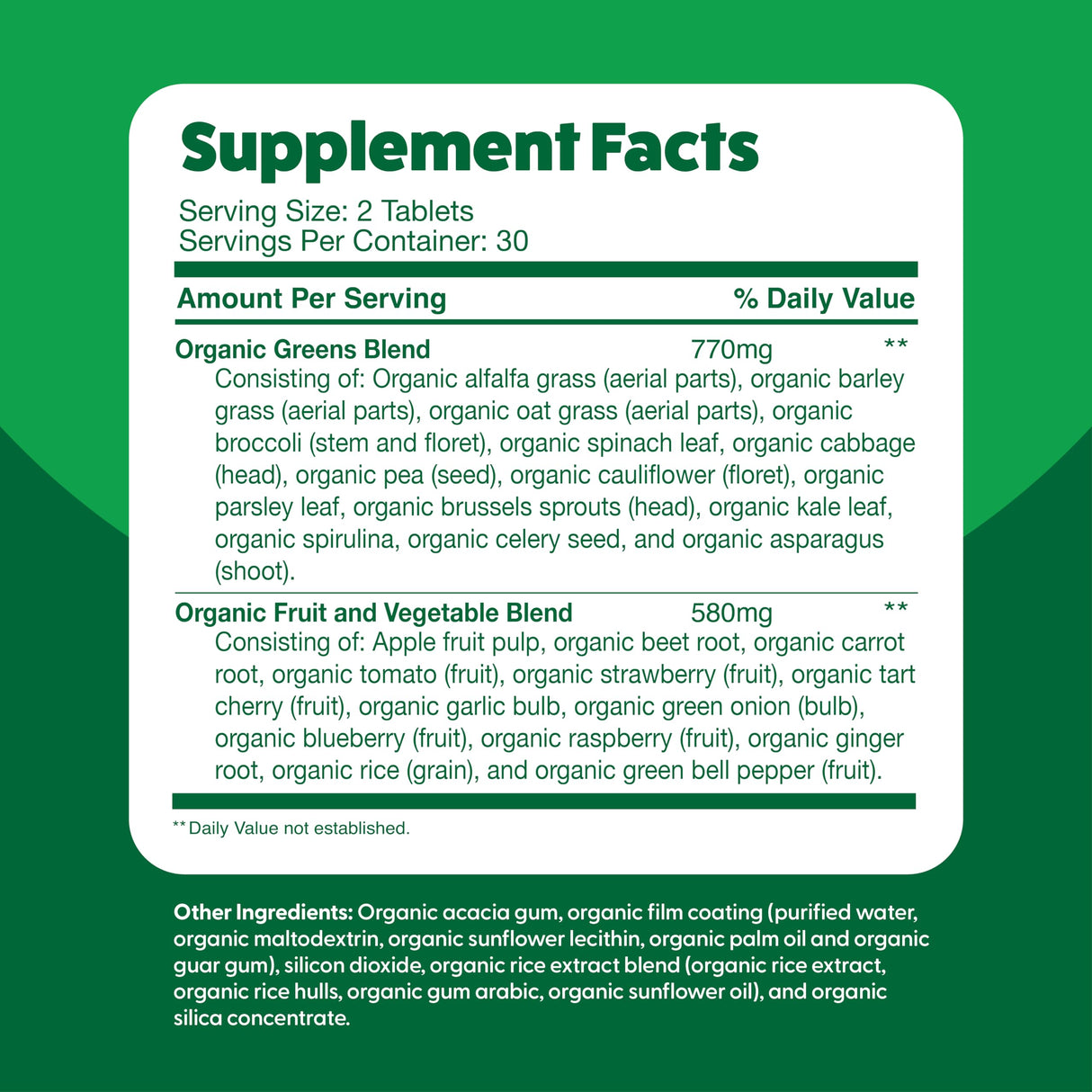 Feel Great Vitamins Super Greens Tablets | Organic Greens, Fruits and Veggies Supplement | Fruit and Veggie Supplement with Kale, Spinach Extract, Green Onion, and More, 60 Tablets