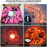 FNHMSL Cherry Enchanted Willow Vine Lights, 4FT 48LED Pink Cherry Blossom Tree Branch Lights for Wall, Remote Timer,8 Light Model,Bedroom Wall Doors Wedding, Christmas, USB Battery Box