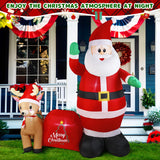 GIFTFIND 7Ft Christmas Inflatable Santa Clau Built-in LED Lights, Outdoor Decoration Santa with Reindeer and Christmas Ball Blow Ups, Holiday Xmas Inflatables Decor for Lawn Yard Garden Outhouse Party