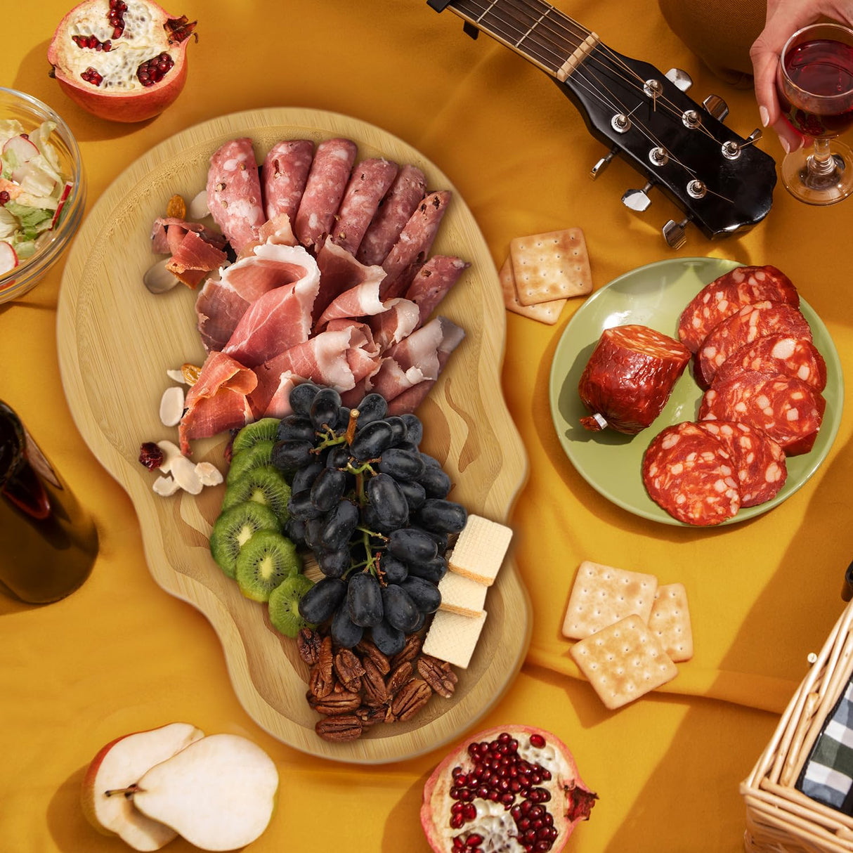 Funny Skull Aperitif Board XILAZAB Unique Large Bamboo Wood Halloween Charcuterie Cheese Cutting Board Spooky Skeleton Decorative Serving Platter Tray for Thanksgiving Christmas Housewarming Party