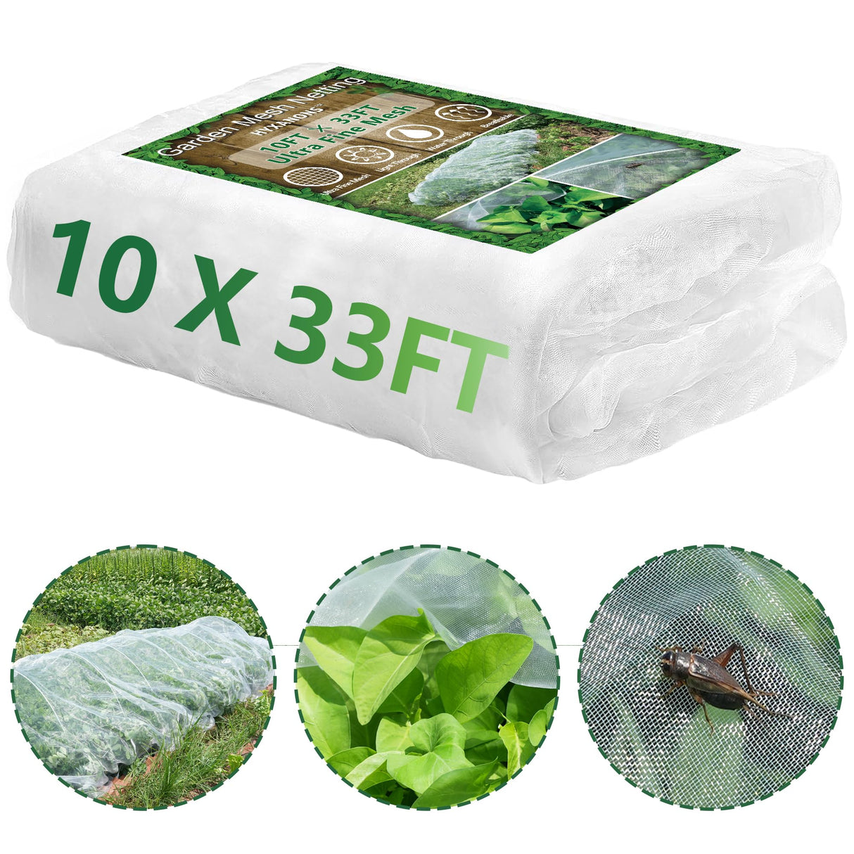 10 * 33FT Ultra Fine Garden Mesh Netting Pest Barrier, White Plant Covers for Outdoor Patio Greenhouse Crop Vegetables Fruit Flower Garden Protection, Row Covers Fabric Screen Insect Bug Bird Netting
