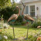 chisheen Garden Crane Statues Blue Heron Metal Yard Art Outdoor Decoration,Large Sculptures for Lawn Patio Porch,39-44 inch,Set of 2