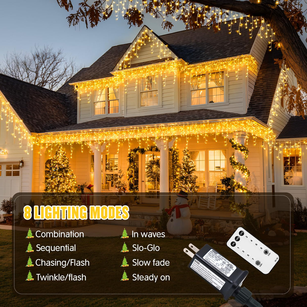 JMEXSUSS 38.8FT Icicle Lights for Outside, 400 LED Icicle Christmas Light Outdoor Indoor Plug in, Warm White String Lights for Christmas House Patio Party Fireplace Holiday Decorations