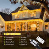 JMEXSUSS 38.8FT Icicle Lights for Outside, 400 LED Icicle Christmas Light Outdoor Indoor Plug in, Warm White String Lights for Christmas House Patio Party Fireplace Holiday Decorations