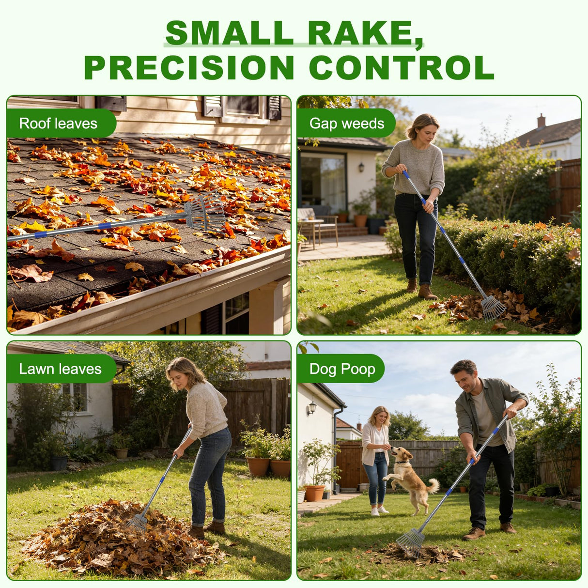 Gixmuoiy Garden Rake for Leaves, Heavy-Duty Small Metal Rake for Lawn, Yard, Garden Beds, Debris & Shrubs, 6 ft Adjustable Handle for Kids and Adults