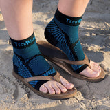 TechWare Pro Ankle Brace Compression Sleeve - Relieves Achilles Tendonitis, Joint Pain. Plantar Fasciitis Foot Sock with Arch Support Reduces Swelling & Heel Spur Pain. (Black/Blue, XXL)