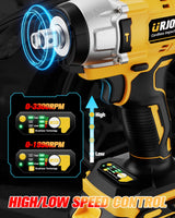 Urjoai Cordless Impact Wrench - 590Ft-lbs (800N.m) Brushless 1/2 inch, 3300RPM High Torque Impact Gun, 2x 4.0Ah Battery, Charger & 7 Sockets, Electric Impact Wrench for Car Home