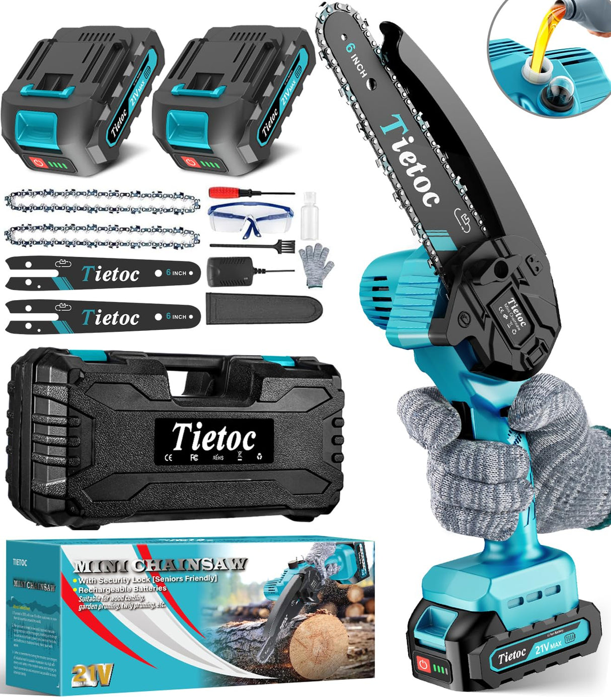 Tietoc Mini Chainsaw 6 Inch Cordless, Portable Electric Chain Saw Small Handheld Battery Powered Super Saws, Stocking Stuffers for Adults Men Christmas Gifts for Men Dad Husband Fathers Women Mom 2025