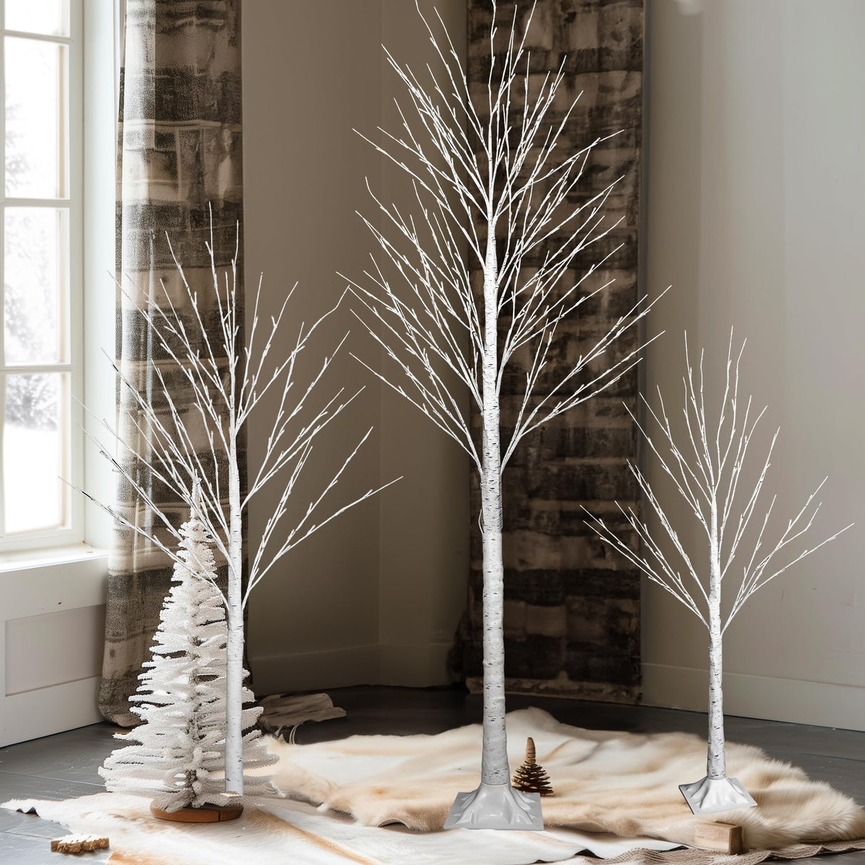 Dazzle Bright 3 Pack Light up Birch Tree, 4FT 96 LED/ 6FT 120 LED/ 8FT 240 LEDs Pre lit Birch Christmas Tree for Xmas Indoor Outdoor Home Party Garden Decor