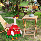 Sunnymove Summer Watermelon Porch Goose Outfits Summer Dress with Frilled Hat & Skirt Welcome Wooden Sign Fits 23" Cement Goose Statue Outdoor Garden Yard Patio Lawn Decor(Watermelon)