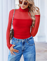 Avidlove Women Long Sleeve Mesh Bodysuit Mock Neck Body Suits Sheer Going Out Tops Christmas Outfits