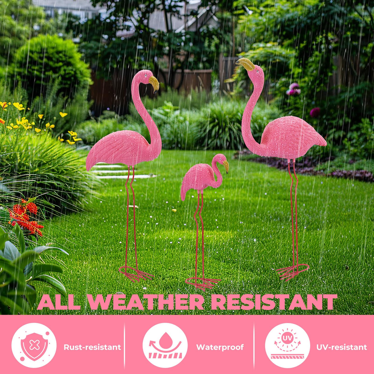 Ohuhu Family Flamingo Yard Ornaments, Set of 3 (32", 31", 19"), Pink