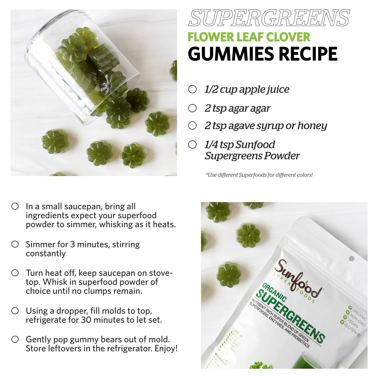 Sunfood Supergreens - Greens Superfood Powder, Super Greens Powder, Organic Greens Blend, Daily Green Juice Powder, Vegetable Smoothie Drink Mix for Gut Health with Chlorella & Spirulina - 8 oz Bag