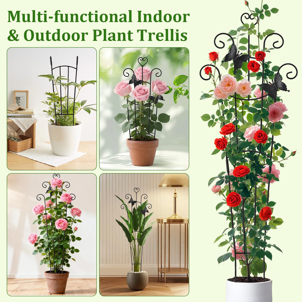Plant Trellis for Climbing Plants Indoor Outdoor,2 Pack 33 Inch Expandable Metal Trellis for Potted Plants,Flowers Vine Ivy,Sturdy Climbing Plant Support for Indoor & Outdoor Houseplants with Ties