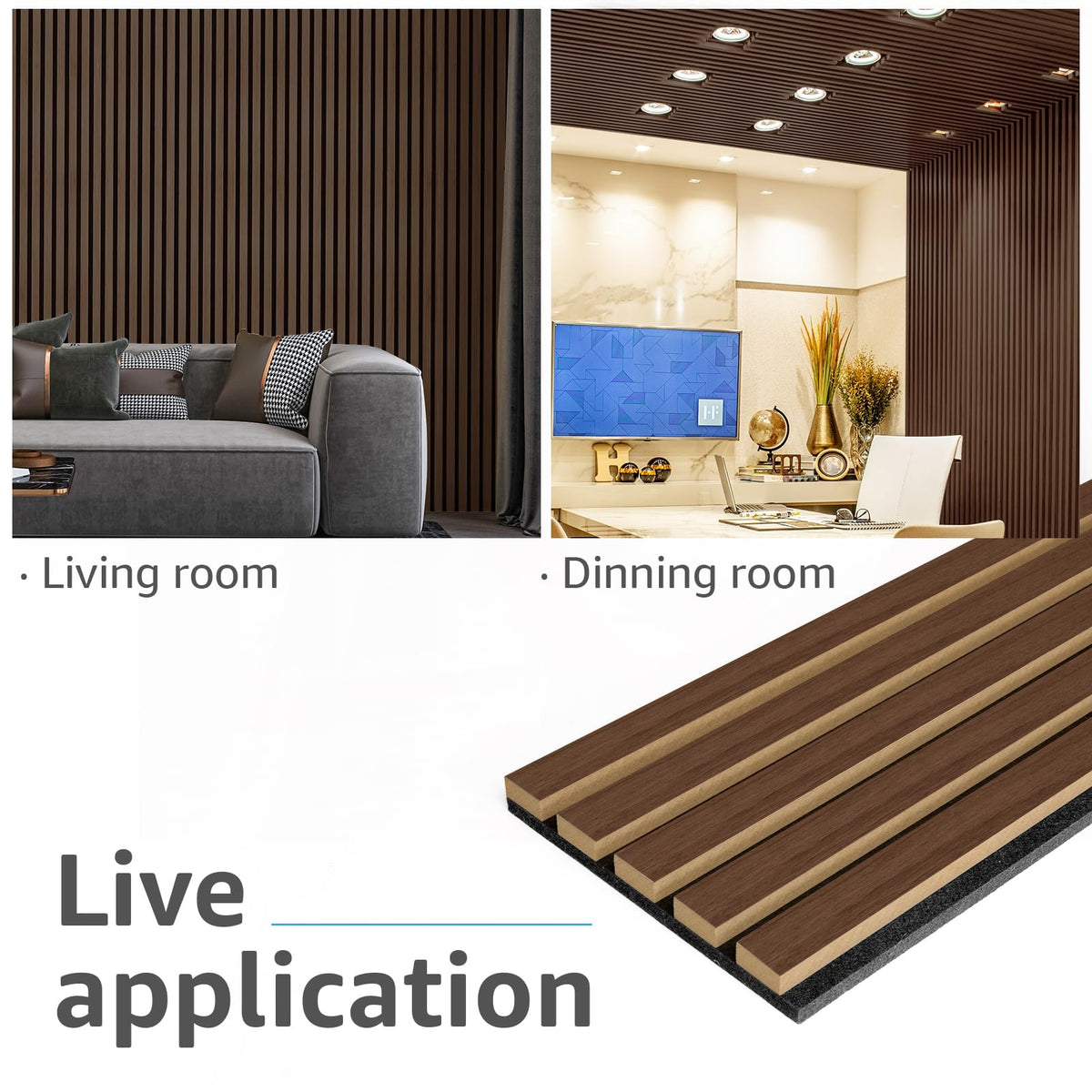 Art3d 6-Pack Acoustic Wood Slat Wall Panels for Interior Decor, 3D Flu ...