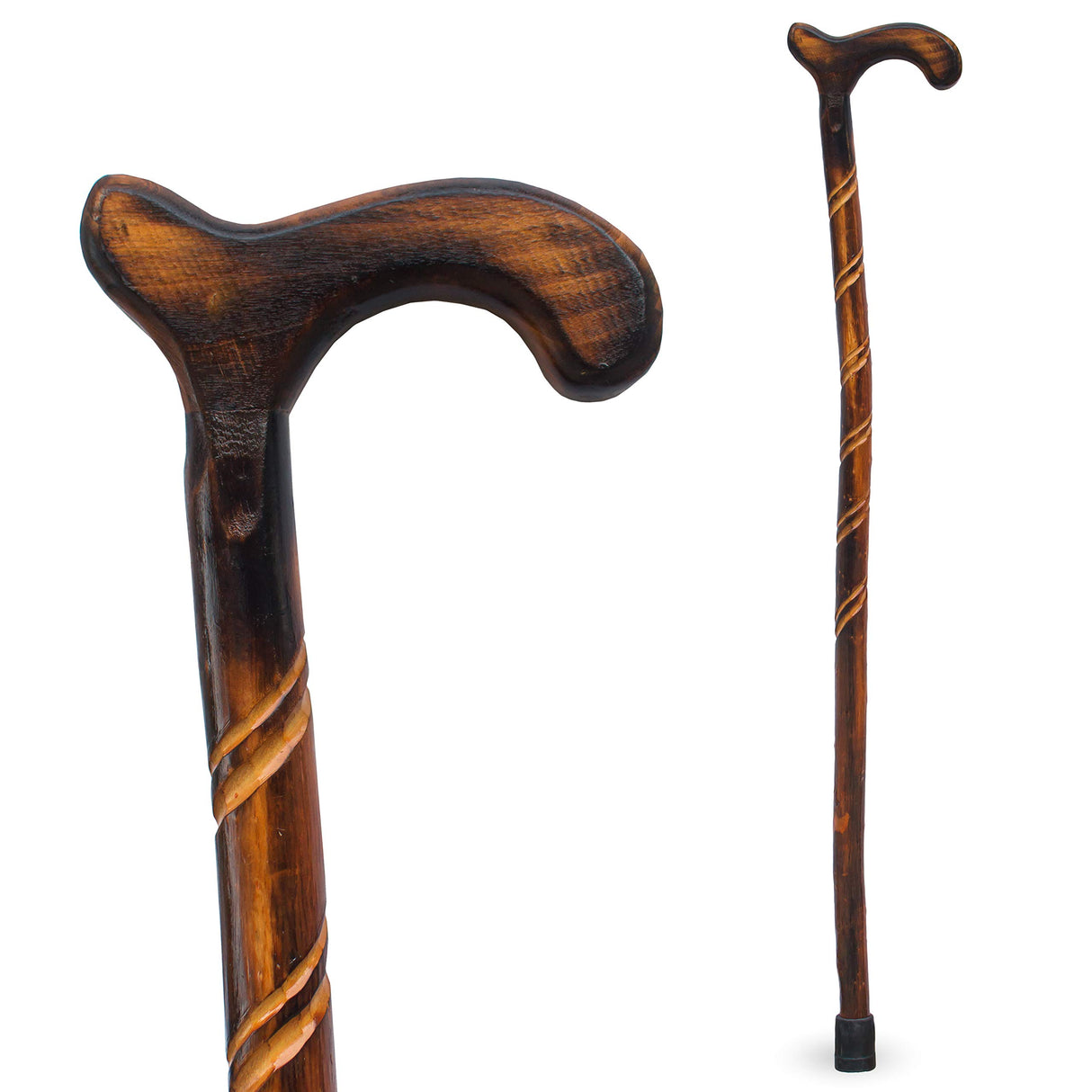 RMS Wood Cane - 36 Inches Natural Wood Walking Stick - Handcrafted Wooden Offset Cane for Men or Women (Spiral)