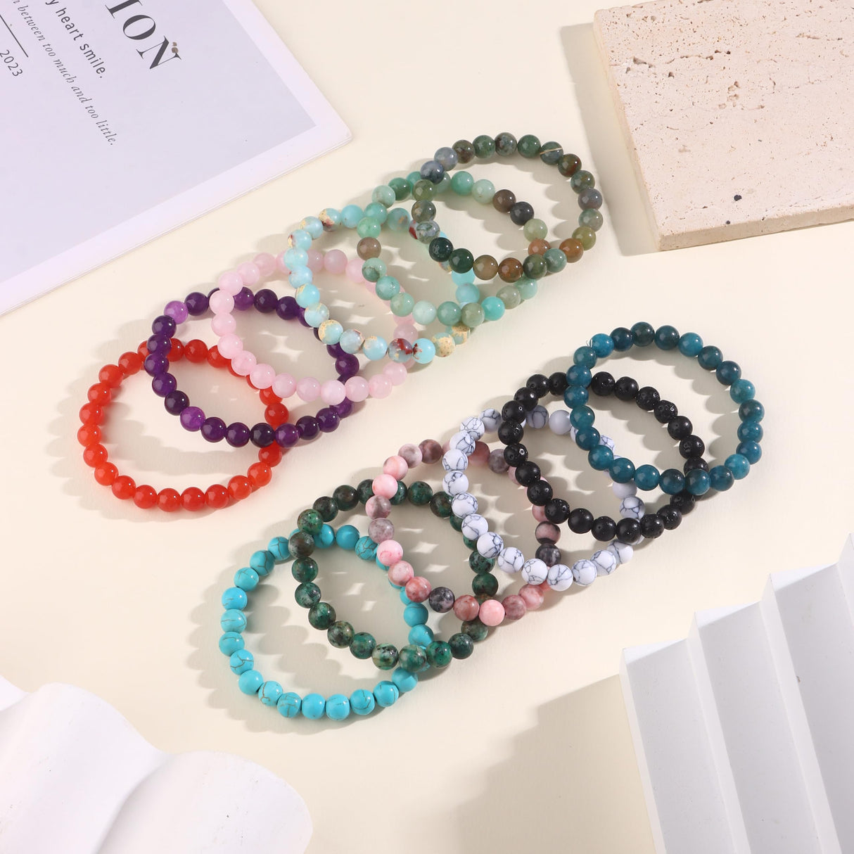 SAMOCO 12PCS 8mm Natural Crystal Bracelets for Women Men