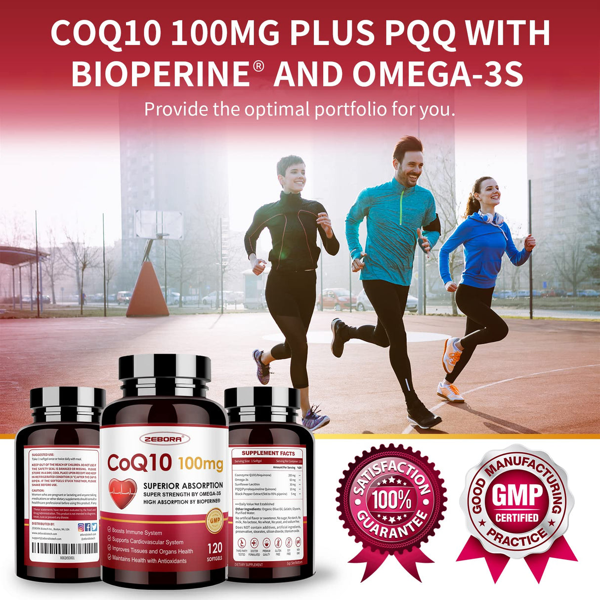 ZEBORA CoQ10-100mg-Softgels with PQQ, BioPerine & Omega-3, High Absorption Coenzyme Q10 Supplement, Powerful-Antioxidant, Support Heart & Energy-Production 120 Servings, Non-GMO