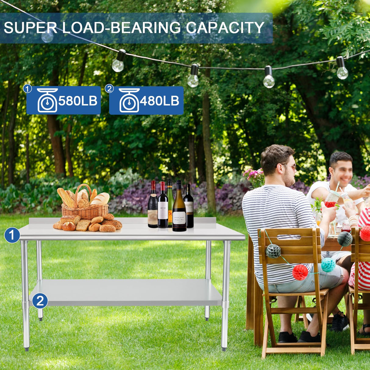 HARDURA Stainless Steel Table Prep & Work Table 24 x 72 Inches NSF Heavy Duty Commercial with Undershelf and Backsplash for Restaurant Kitchen Home and Hotel