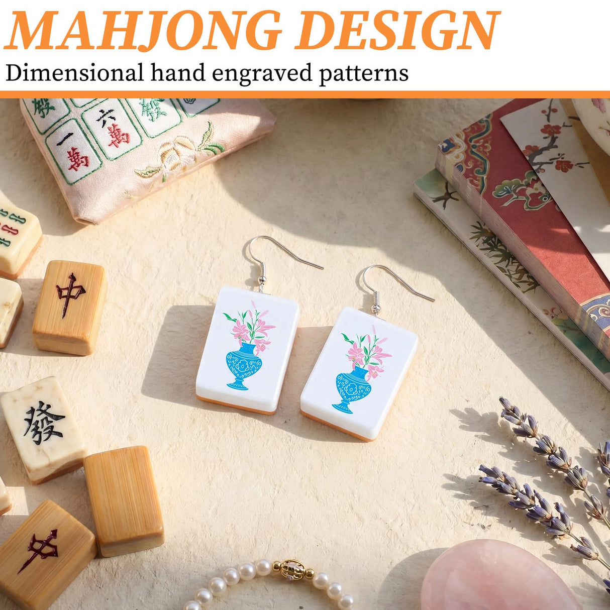 Highergo 8 Pairs Mahjong Drop Earrings for Women Handmade Resin Dangle Earrings with Hook Closure Funny Jewelry Gift for Mahjong Tile Lovers Birthday