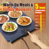 Warming Mat for Food 5 Temperature Settings Silicone Food Warming Mat Roll up Food Warmer with Full Surface Heating Warming Pad Electric Warming Tray for Buffets Party Home (Blue)