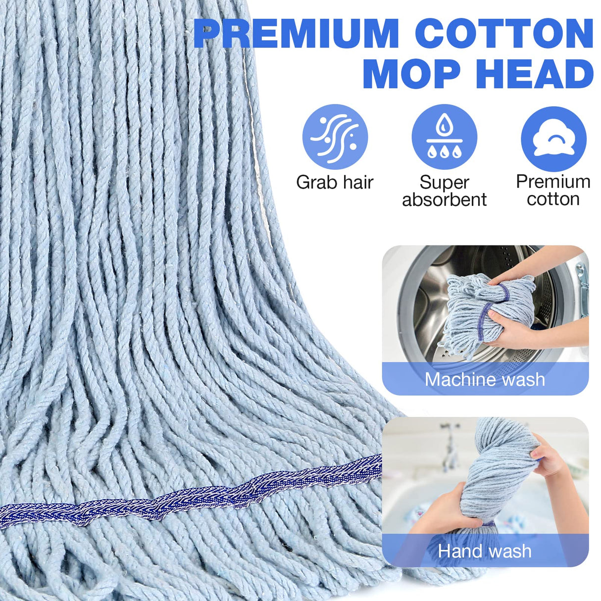 String Mop Heavy Duty for Floor Cleaning- Industrial Commercial Wet Mop with 59inch Mop Handle for Home,Garage,Office, Workshop, Warehouse Floor Cleaning