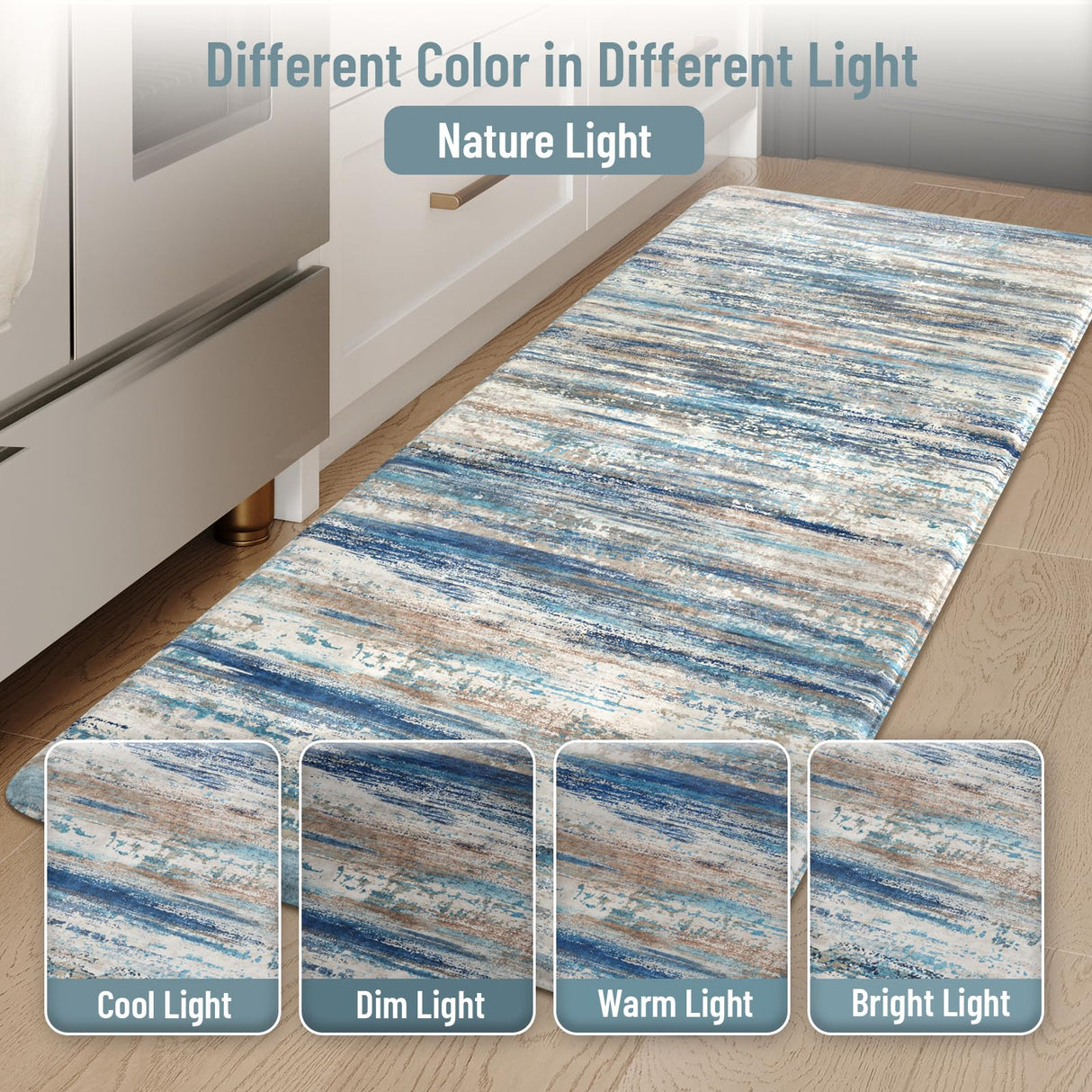 KIMODE Christmas Anti Fatigue Kitchen Mats for Floor 2 Piece, Blue Grey Farmhouse Kitchen Rugs 17"x47"+17"x29", Non Slip Waterproof Kitchen Floor Mats, Standing Mats for Laundry Office Sink Desk