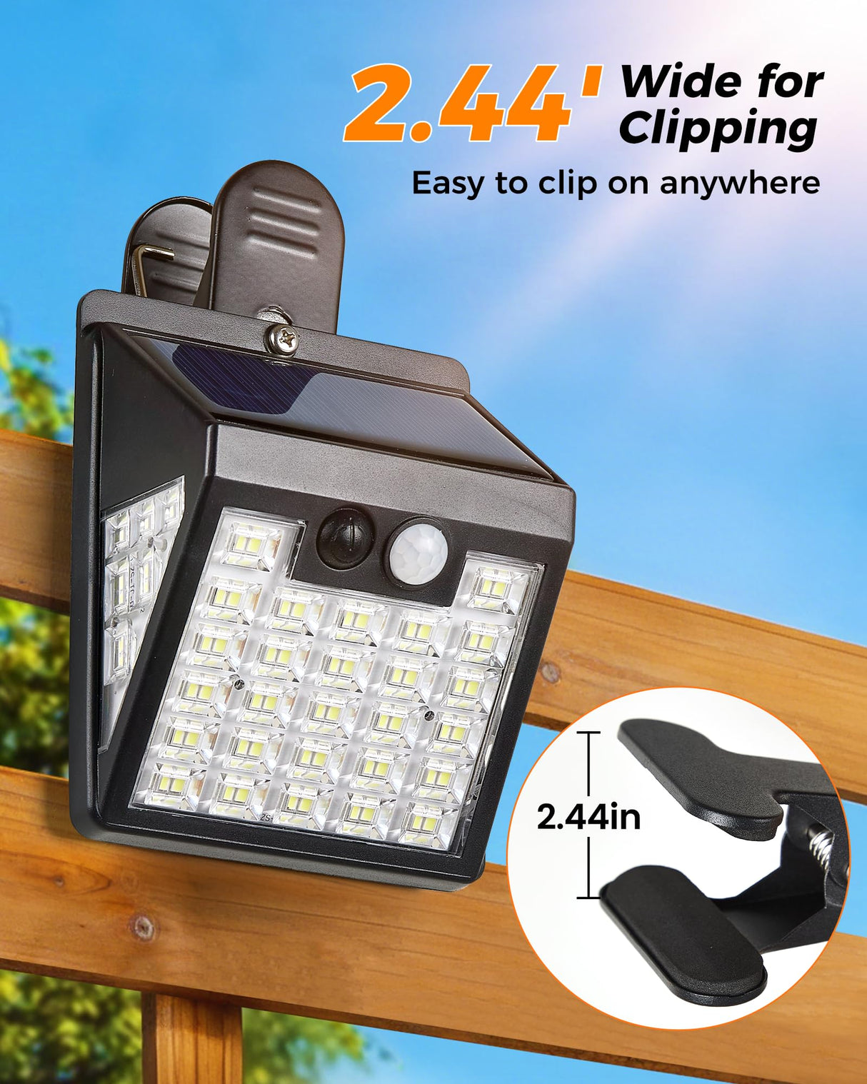 Thumok Clip On Solar Lights Outdoor,Motion Sensor Outdoor Lights, 72LEDs 600LM Solar Lights with Motion Sensor,Outdoor Solar Lights for Fence,Deck Railing, Gutter,Patio,Garden (2, Black)