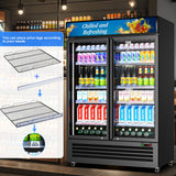 Velieta Commercial Beverage Refrigerator with 2 Glass Door, 383L Display Fridge Beverage Cooler with Customizable Lightbox Adjustable Shelves, Drink Fridge Merchandiser for Restaurant Shop, Black