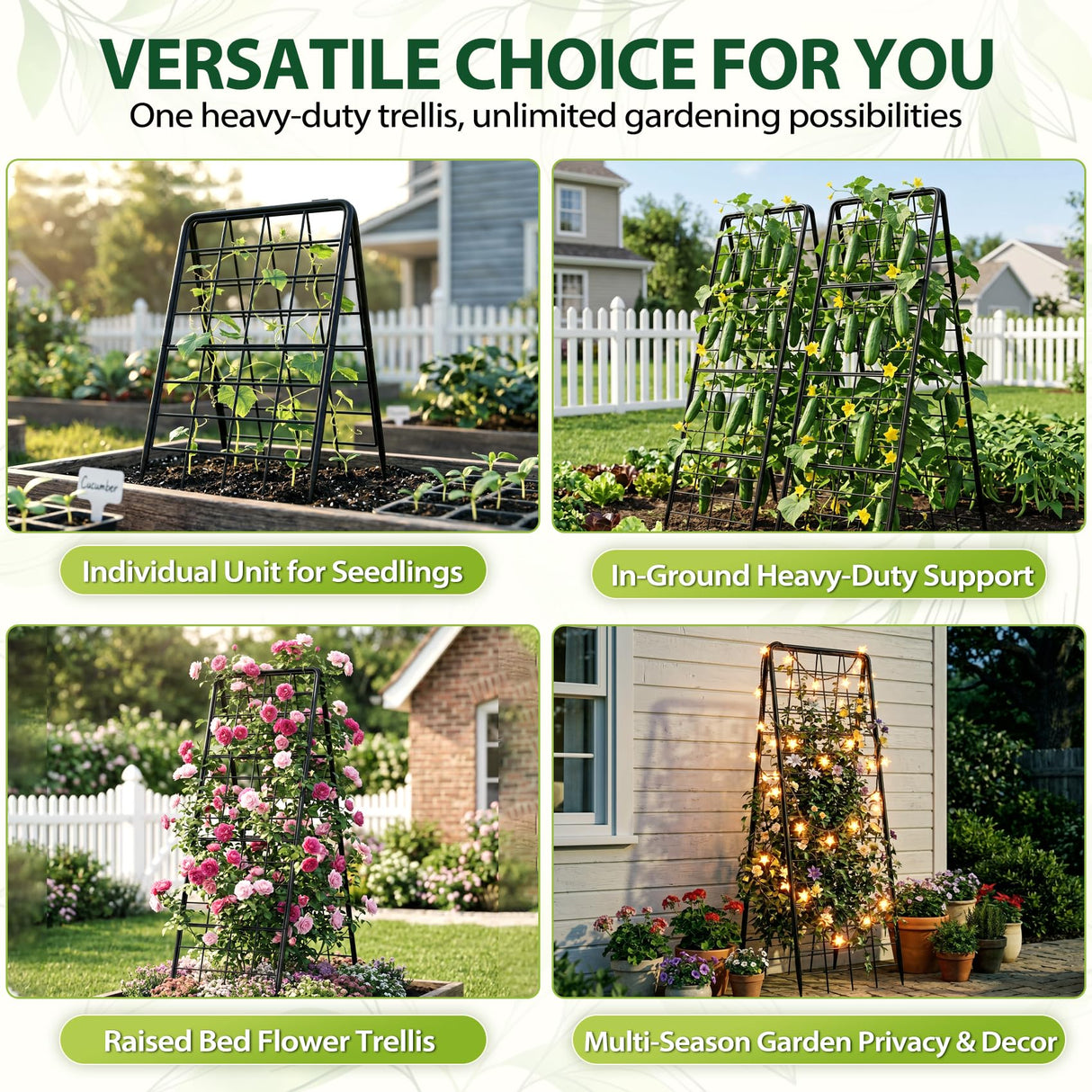 Heavy Duty 2 Pack 50"x17" Adjustable A-Frame Trellis for Climbing Plants Outdoor, Metal Rust-Proof Garden Trellis, Dense Grid Climbing Frame Trellis for Raised Beds, Cucumber, Tomatoes Outdoor