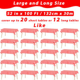 Red and White Striped Tablecloth Roll 52 in x 100 Ft with Slide Cutter Circus Carnival Party Supplies Halloween Christmas Plastic Picnic Table Cover for Indoor Outdoor Events Family Banquet Party
